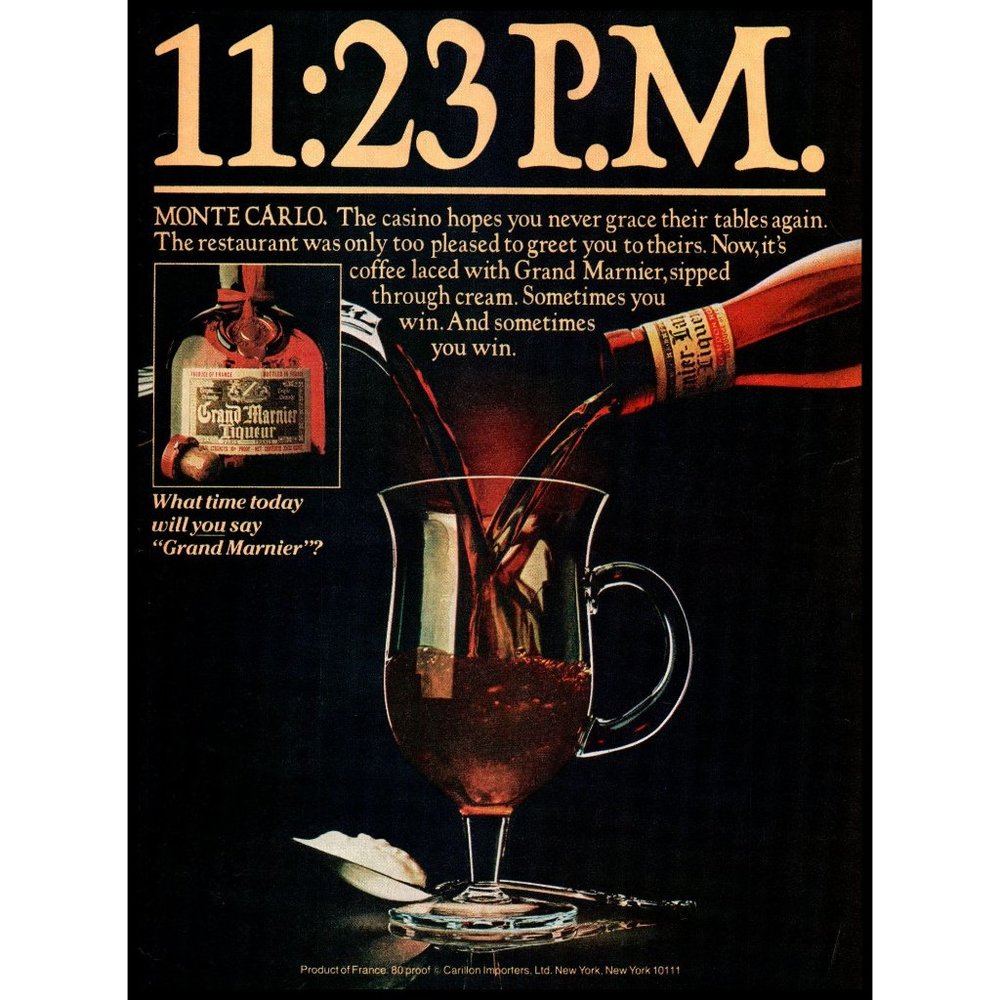 1982 Grand Marnier Liqueur Vintage Print Ad Coffee Monte Carlo Cocktail Photo